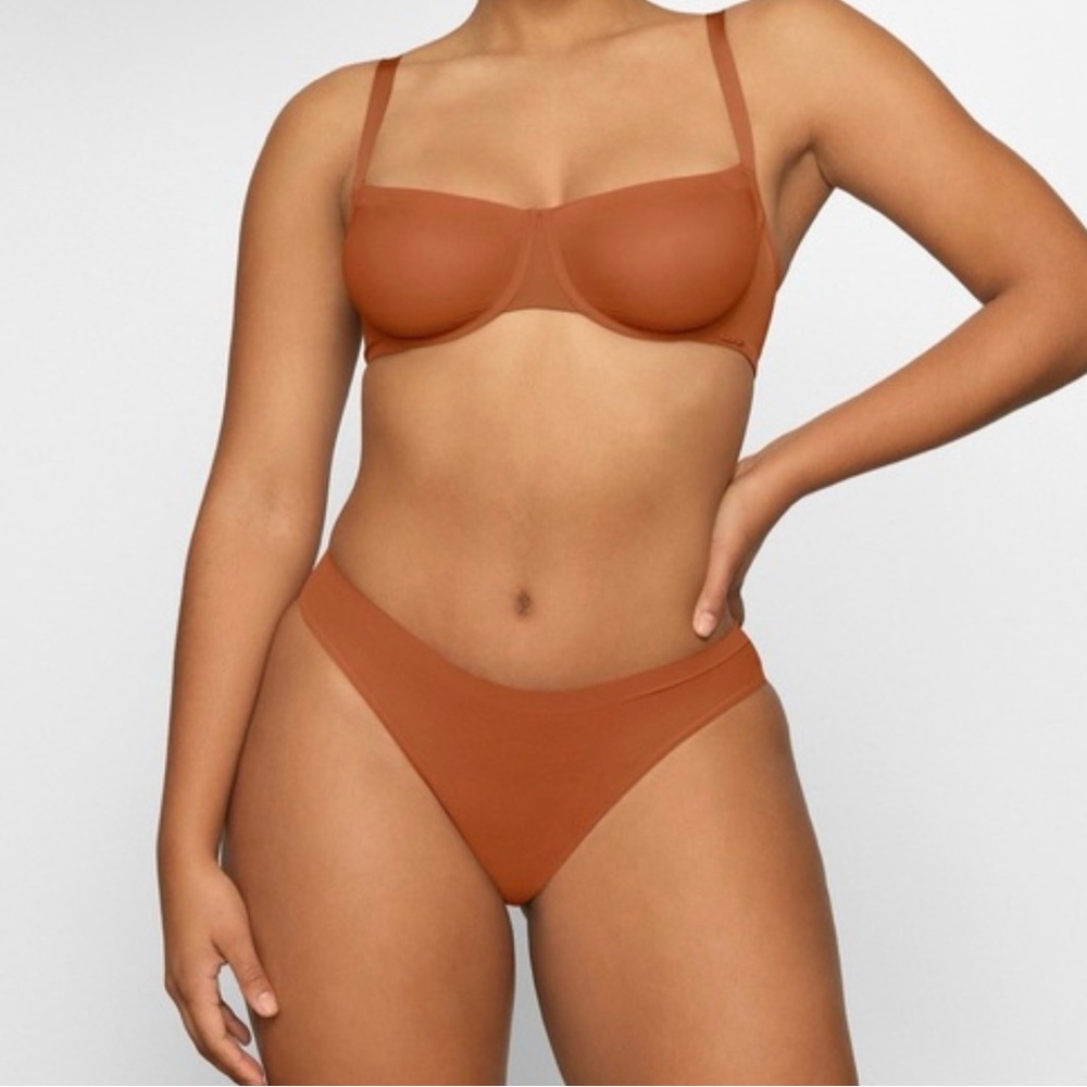 SKIMS Underwire Bra & High-Cut Bikini in Burnt Ochre